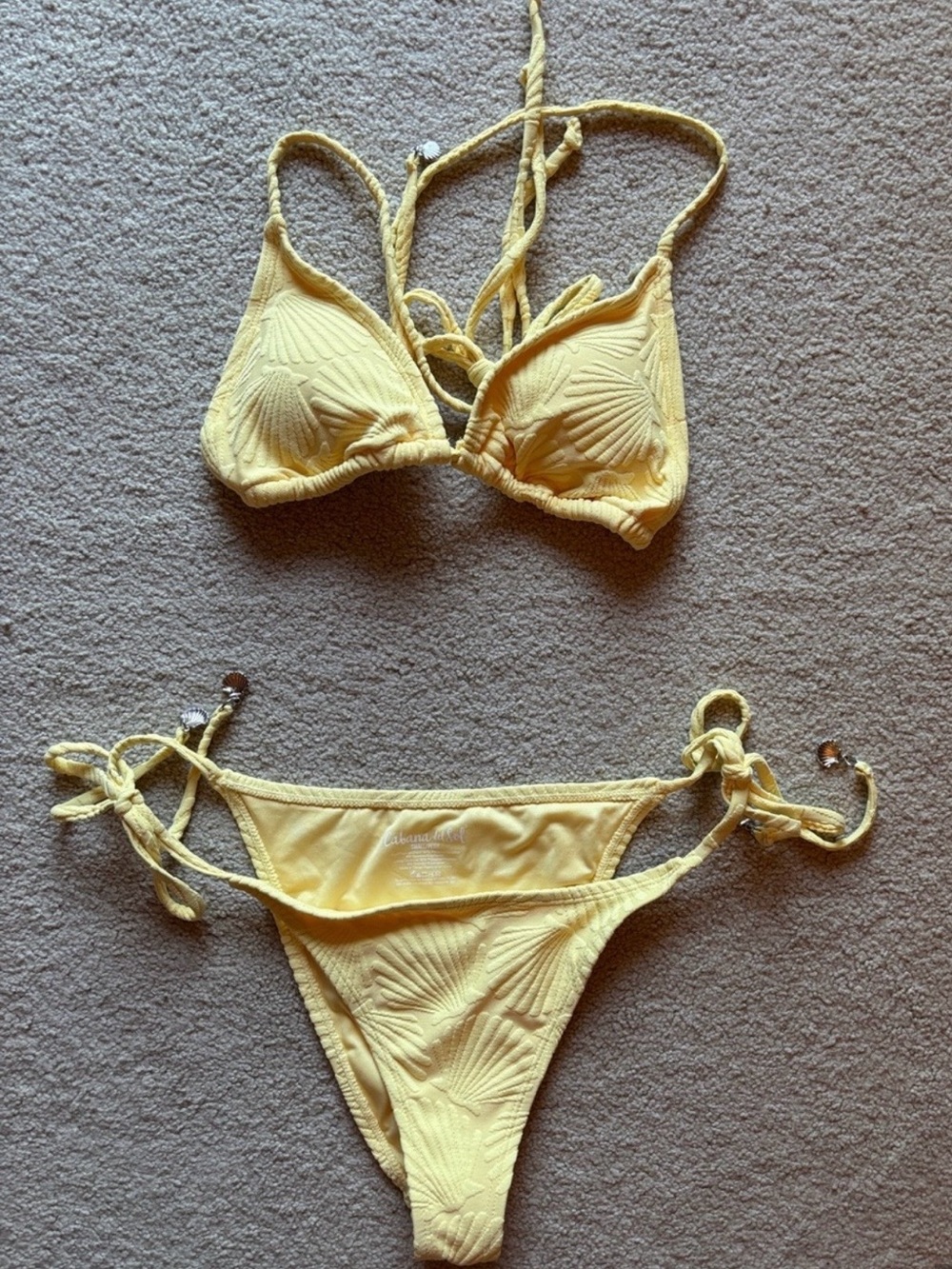 Yellow Textured Tie-Side Bikini Set - Women Swim